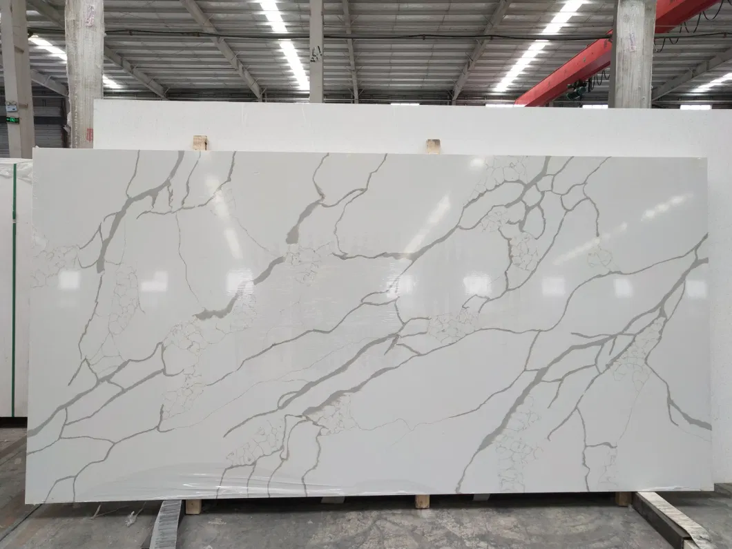 Hot Sale Artificial Stone Calacatta White Veins/Gold Quartz Big Slabs Customized for Kitchen Countertops/Worktops/Vanity Tops