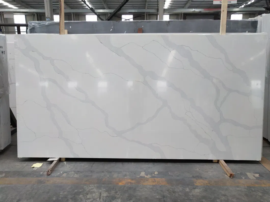 Hot Sale Artificial Stone Calacatta White Veins/Gold Quartz Big Slabs Customized for Kitchen Countertops/Worktops/Vanity Tops